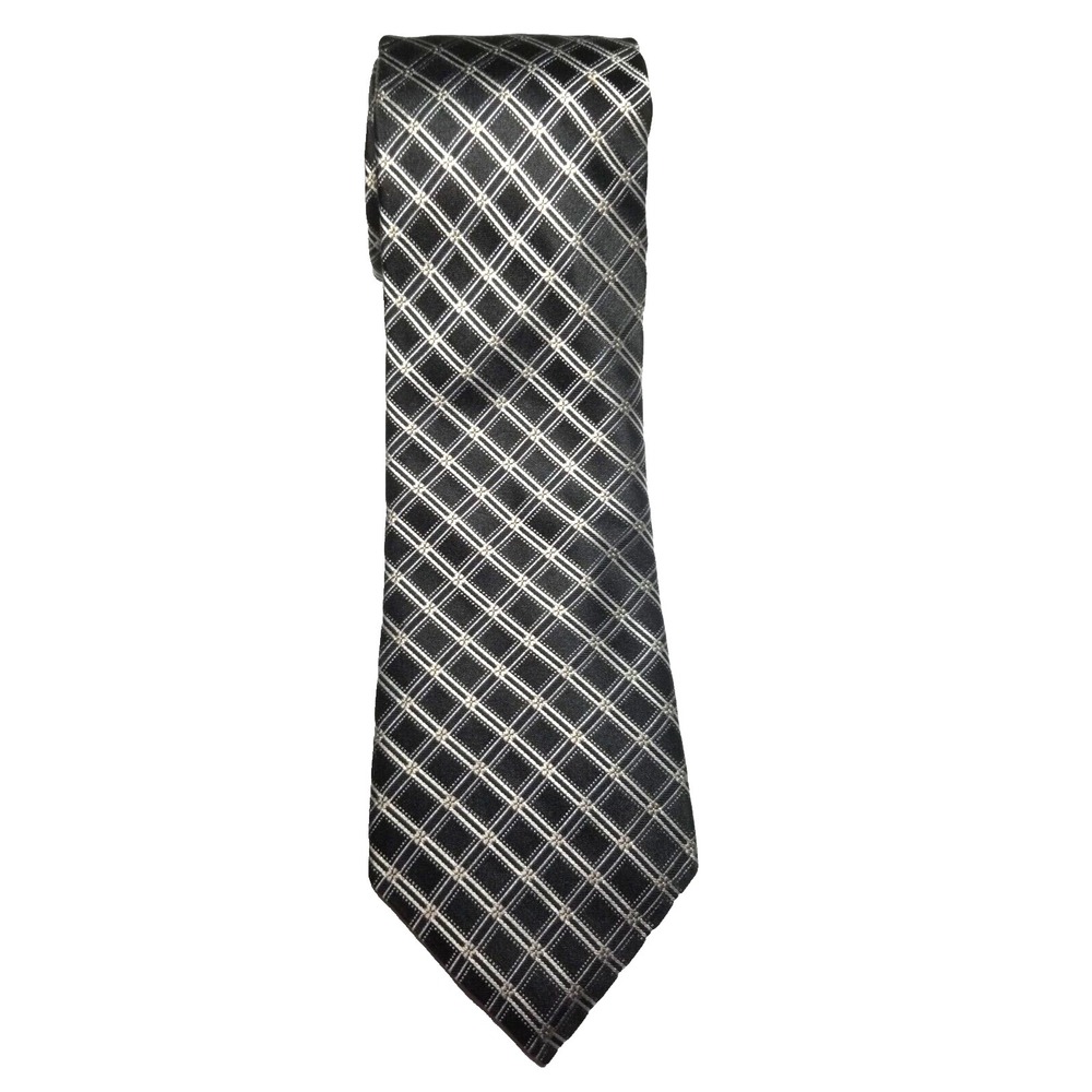 Michael Kors‎ Black Silver Lattice Print Silk Textured Pointed Tie USA